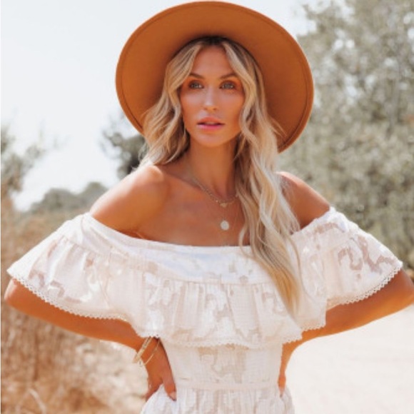 NWT WHITE OFF-THE-SHOULDER RUFFLED LACE MAXI DRESS Medium - Picture 9 of 17